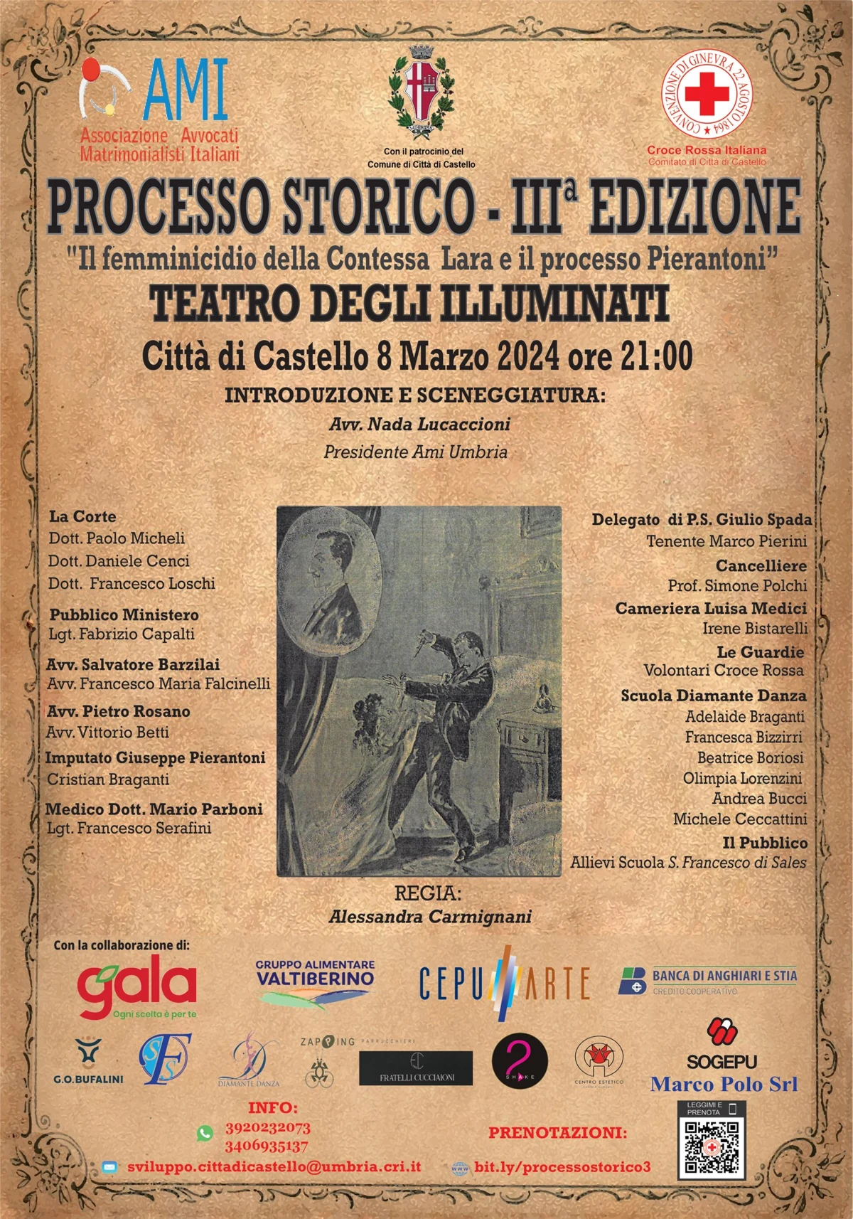 Locandina ufficiale Processo Storico 2024 - Il femminicidio della Contessa Lara e il processo Pierantoni